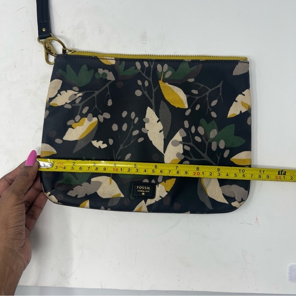 Fossil Leaf Design Coated Canvas Black Clutch/Pouch With Detachable Wristband - Picture 9 of 10